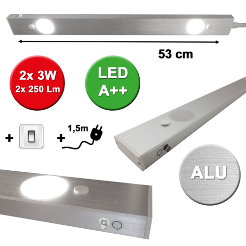 LED Unterschrankleuchte mit Schalter SW12903 Alu 53 cm | gebürstet