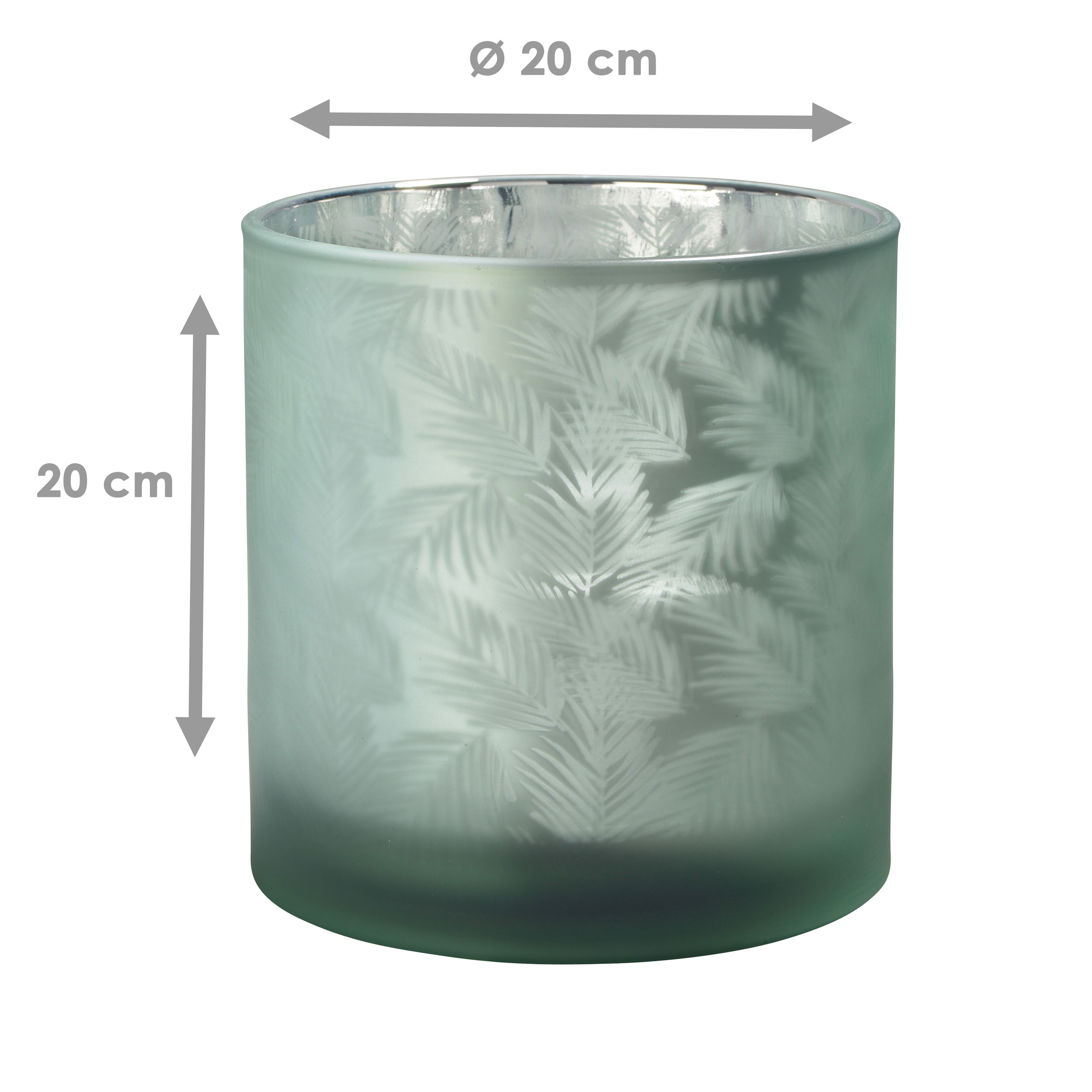 Windlicht Vase Glas Grün-Silber 20 cm – Innen silberbedampft mit Farnmuster – Boho-Teelichthalter, Kerzenglas & Übertopf für Pflanzen oder Orchideen Windlicht Vase Glas Grün-Silber 20 cm – Innen silberbedampft mit Farnmuster – Boho-Teelichthalter, Kerzenglas & Übertopf für Pflanzen oder Orchideen